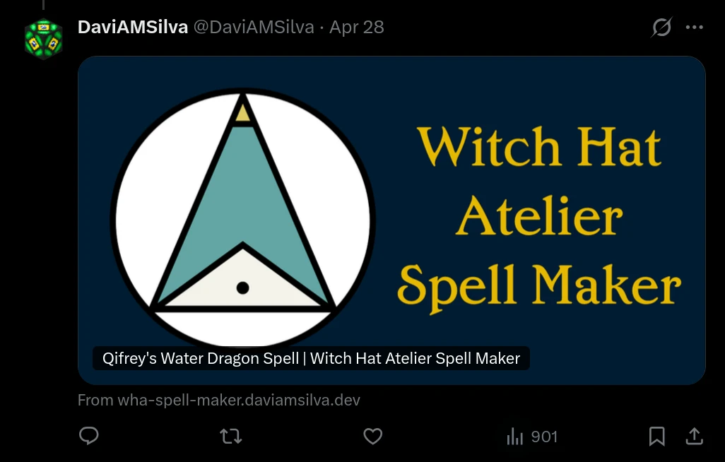 Pré-visualização de uma magia no site X